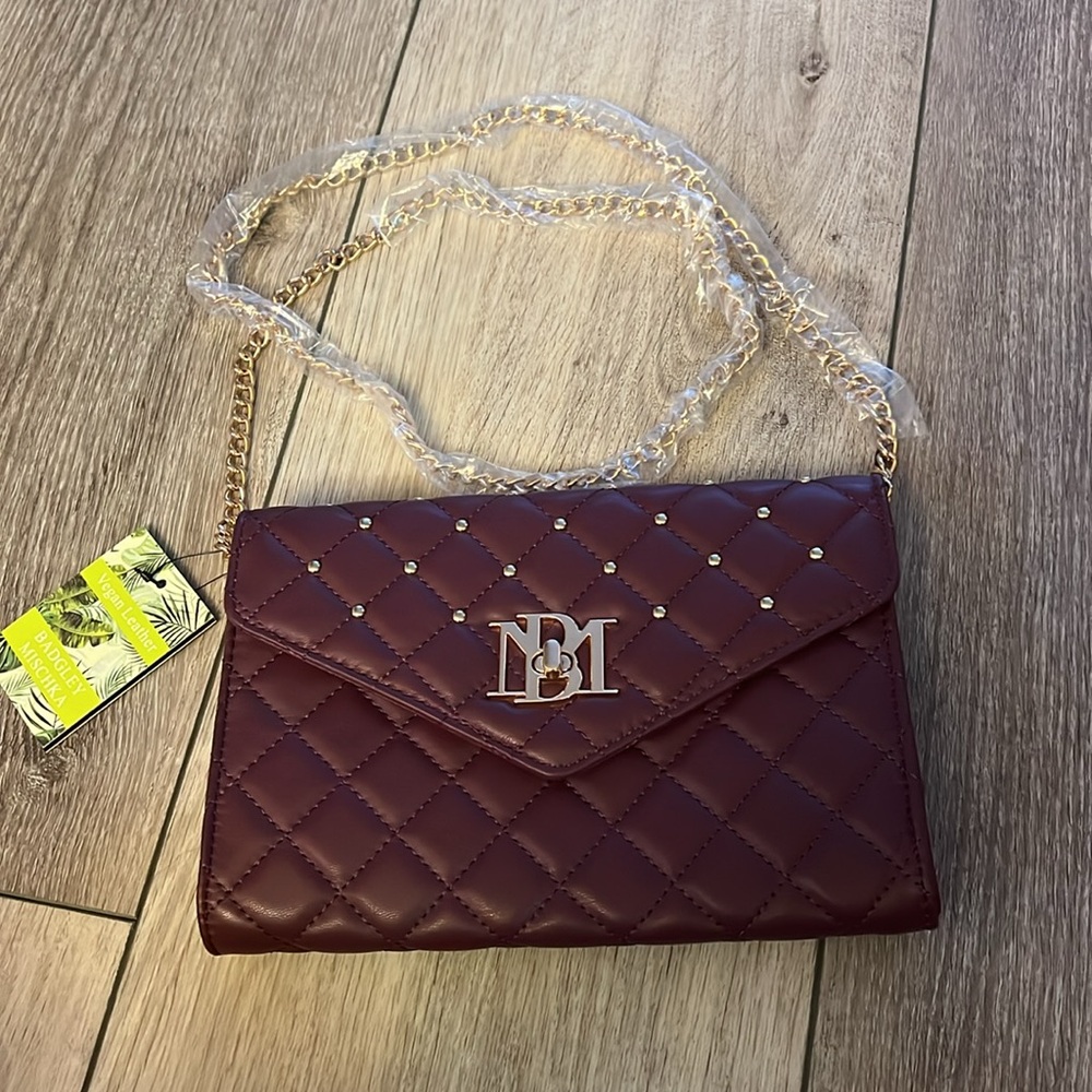 Badgley Mischka Burgundy Quilted Crossbody Bag